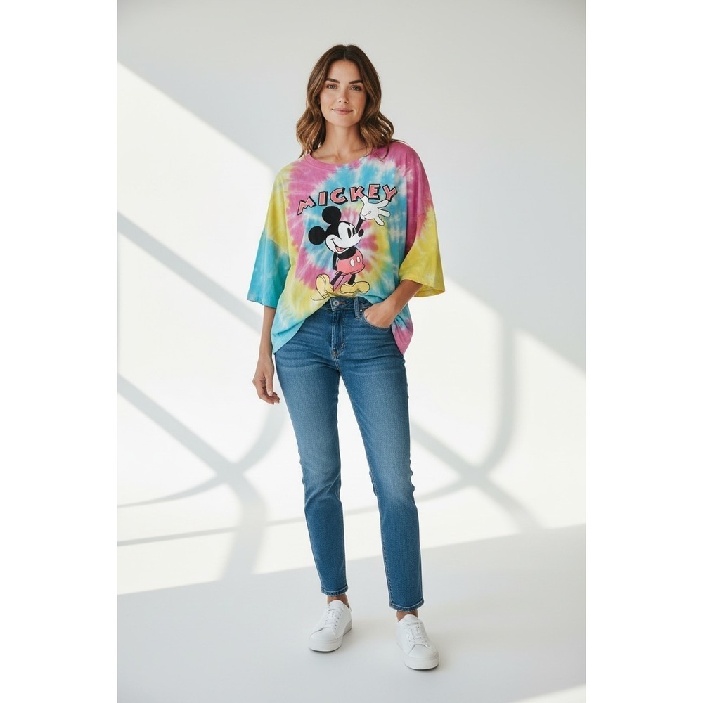 Disney Mickey‎ Mouse Tee T-Shirt Womens Plus XXXL Tie Dye Crop Cotton Polyester